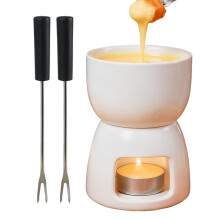 Chocolate & Cheese Fondue Set 150ML Ceramic Pot With Candle Warmer And 2 Forks Mini Fondue Pot For Home Restaurant Cafe