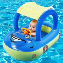 Bouée gonflable pour bébé en forme de voiture, avec auvent, pliable et portable, incluant un volant et un klaxon.
