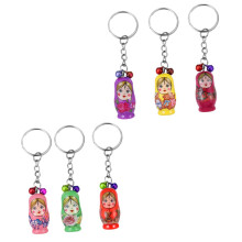 6 x Matryoshka Nesting Dolls for Novelty Doll Key Chain Mini Babushka Doll Mini Toy Russian Doll Key Ring Mini Dolls Wooden, Random color