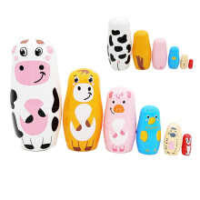 Nesting Dolls, Russian Nesting Dolls, Sixlayer Wooden Animals, Matryoshka Doll, Handmade Animal Easter Eggs, Cute Cartoon Stacking Toy Set for Easter