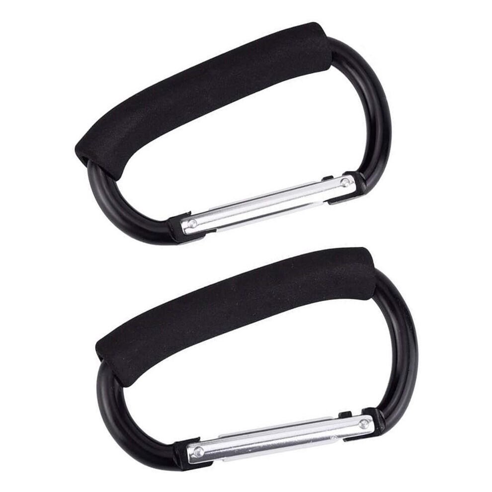 Durable Multipurpose Stroller Hooks, Aluminium Alloy Heavy Duty Carabiner with Foam Grip for Secure Shopping Bag Holding (Pack of 2)
