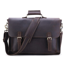 Leather Men's Briefcase Business Retro Handbag 15.6 Inch Computer Bag for Men Crazy Horse Leather Multifunctional Men's Bag, coffee