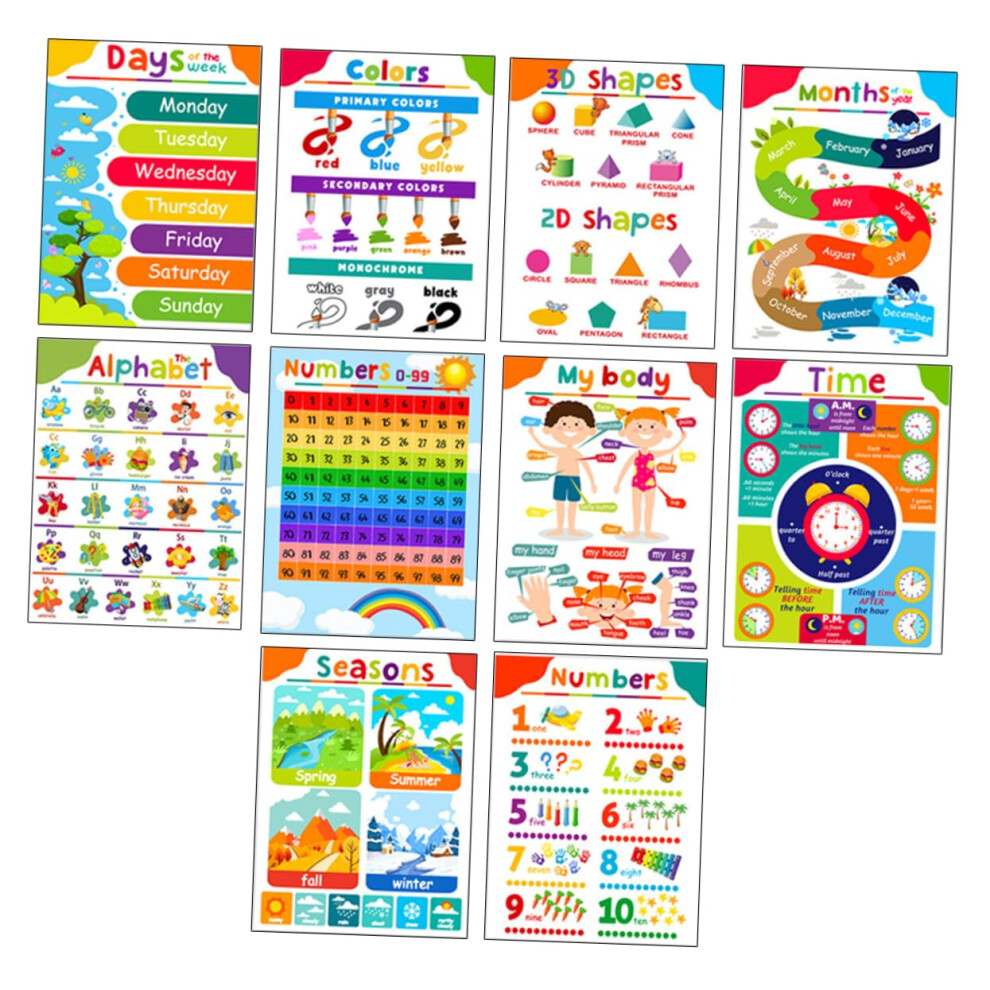10 Sheets Wall Stickers Removable Learning Stickers for Kids Room Decorative Wall Art for Classroom and Bedroom Easy to Apply