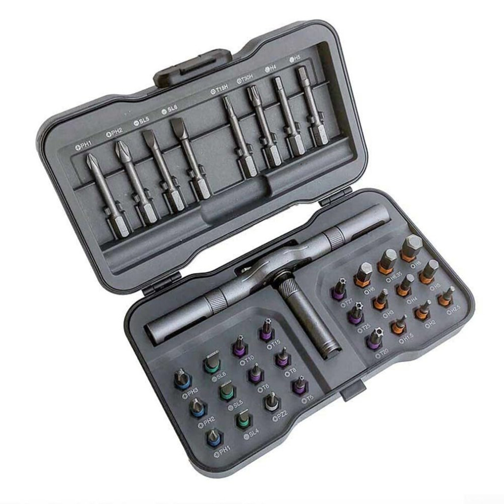 32 In 1 Torque Ratchet Screwdriver, Magnetic Handle And Magnetizing Chamber, 24 Short And 8 Long Bits For Household Use 9323874528922