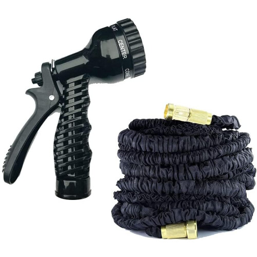 75ft/100ft/150ft/200ft Expandable Garden Hose with 7 Function Spray Nozzle, Black 1