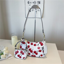 (White Cherry)Sac bandoulière femme Pu avec chaîne sangle et motif imprimé cerise pour un usage quotidien