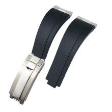 20mm 21mm Curved End Rubber Metal Watch Strap Fits Rolex Submariner Datejust Daytona GMT Oysterflex Silicone Strap Schwarz 20mm