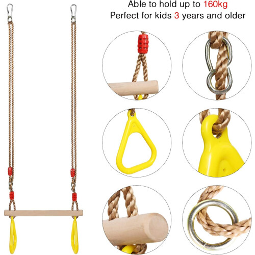 Μπάρα κούνιας Trapeze για παιχνίδι όλες τις εποχές, με συνθετικά σχοινιά κάνναβης 1