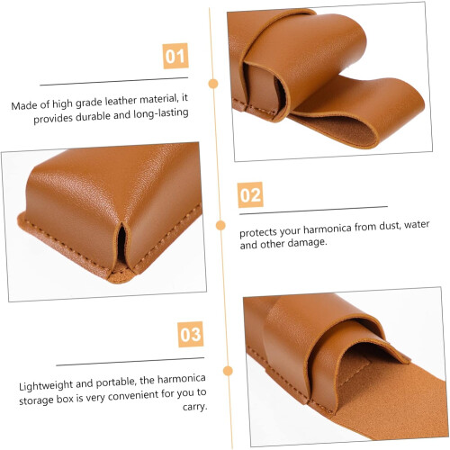 Harmonica Case Robust Leather Case for Musical Instruments for On the Go Portable Box for Harmonica 13x4x3.5cm brown 1