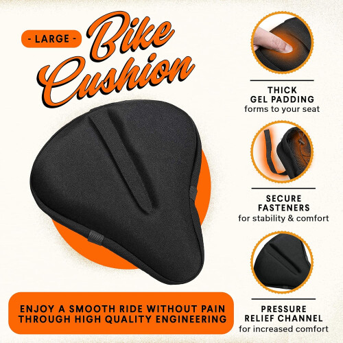 Capa de gel para selim de bicicleta, extra larga e acolchoada para encaixe universal em bicicletas Peloton, espuma viscoelástica com design 1