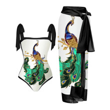 Hochwertiger Strandüberwurf aus Stoff, Sarong Pareo mit zweiteiligem Bikini-Design, konservativer Hüftschutz, integriertes Brustpolster, ohne