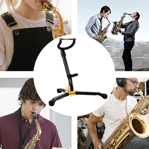 Saxophone Stand Holder – Wooden Display Rack  Adjustable Foldable Support  Stable Triangle Base 1