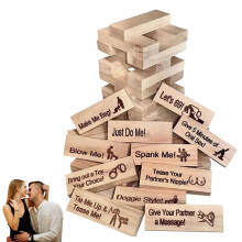 Super Block Tours Game for Couples, Stacking Blocks, 48 Wooden Blocks with Questions and Challenges, Fun Couple Game for Adults (Wood)