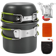 Kit de cuisine de camping, robustesse testée sur les sentiers, liberté culinaire portable avec système d'allumage piézo et couvercle en silicone,