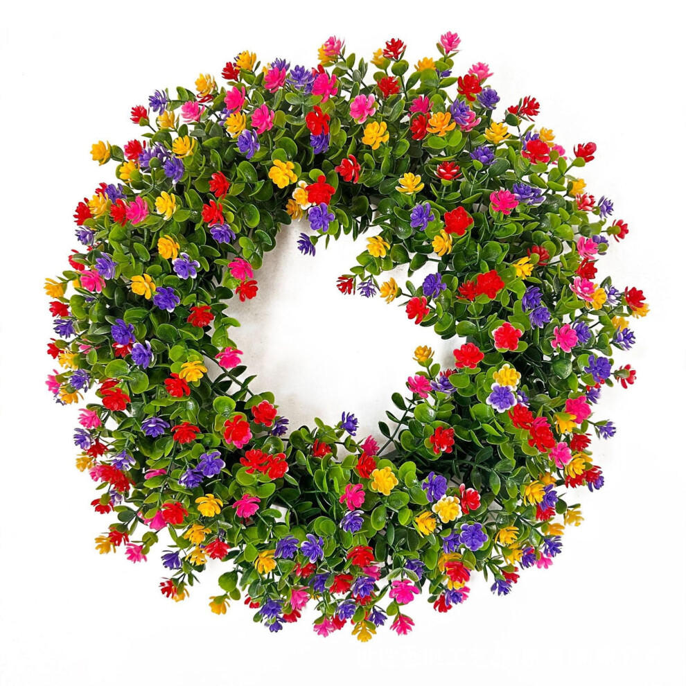 Farmhouse Colorful Cottage Wreath, Spring Wreath for Front Door and Wall, Artificial Wreath with Eucalyptus and Buttercups, Lightweight Eye-Catching D