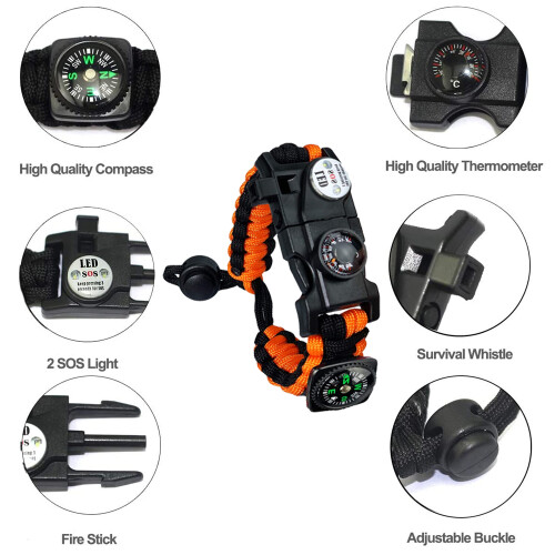 Βραχιόλι Paracord επιβίωσης Unisex Tactical Design, φορητός εξοπλισμός επιβίωσης με 2
