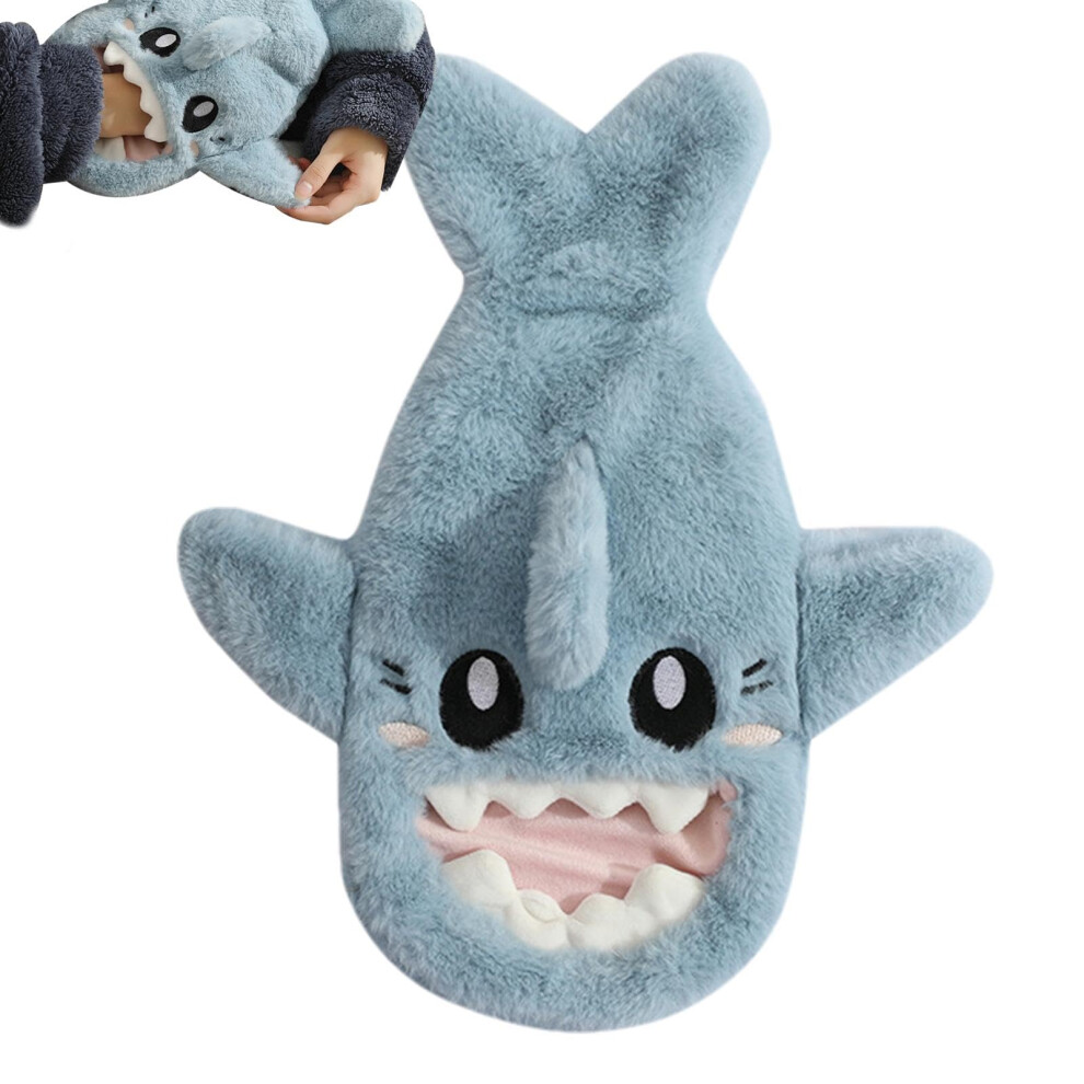 Hand Warmer with Pocket, Hot Water Bottle for Hands  Cartoon Shark Shape  Winter Hot Water Bottle Blue