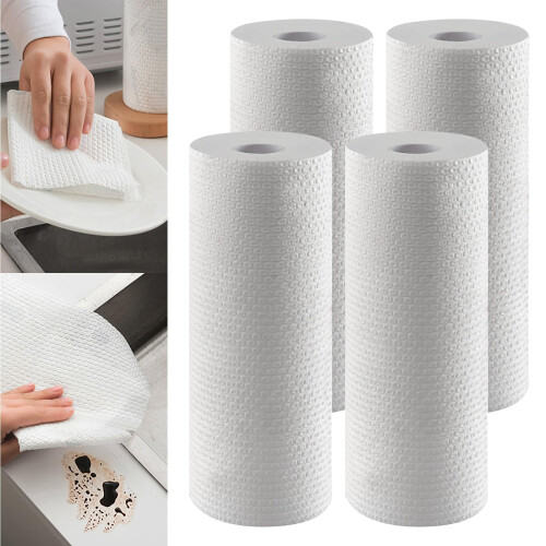 4 Rolls Kitchen Paper Towel, Disposable Towels for Kitchen, Durable, Absorbent (White, 50 Sheets)