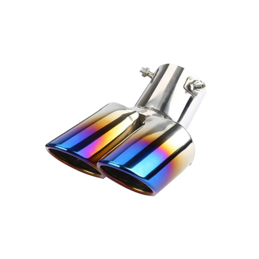 2.5Inch Inlet Tail Pipe 1Piece Stainless Steel Curved Exhaust Trim Muffler Pipe With Double Outlet Burnt Finish Blue 9339159764084