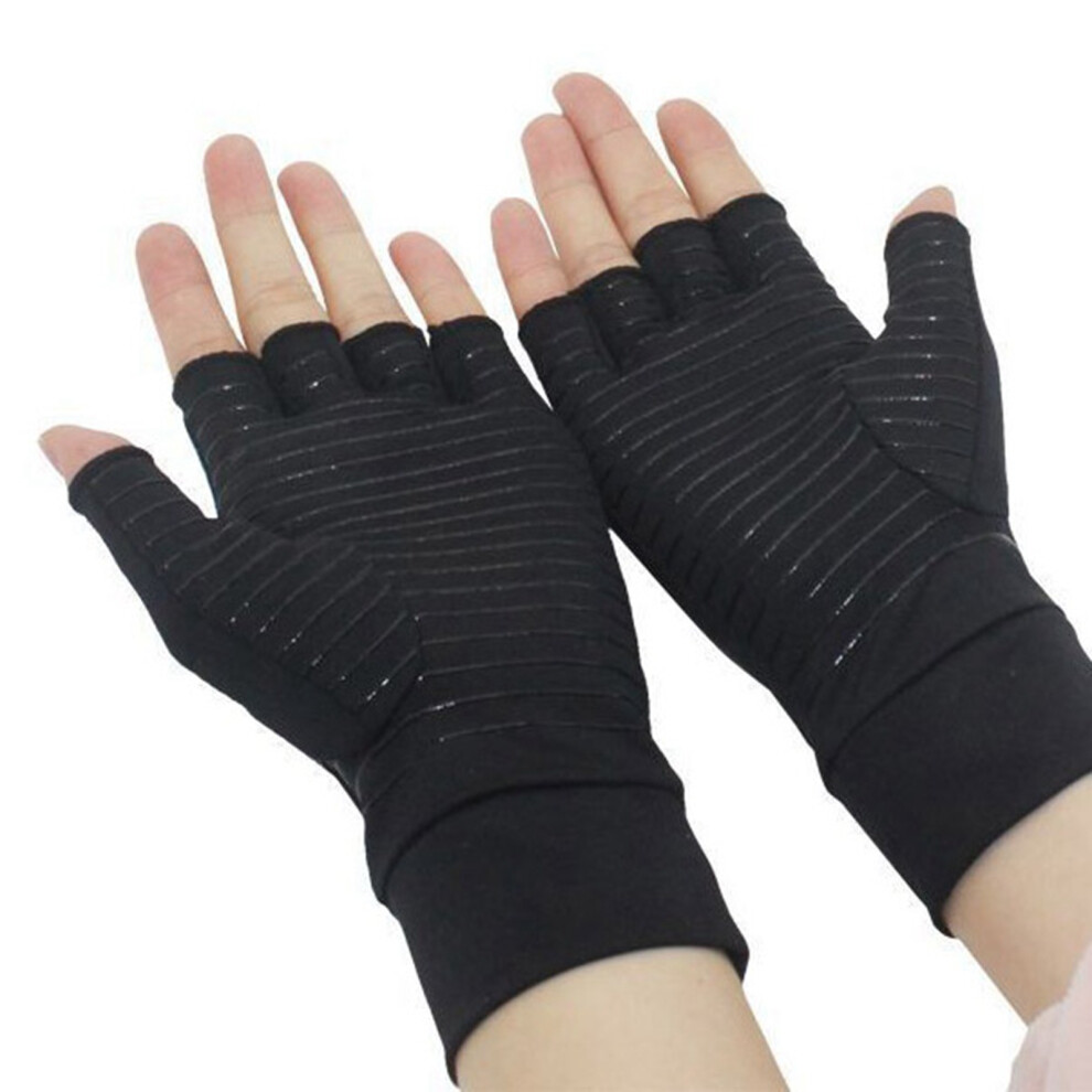 Flexible Ergonomic Compression Wear, Copper Infused Compression Gloves with Anti-Skid Silicone Grip for Fingerless Arthritis Pain Relief for Men and W