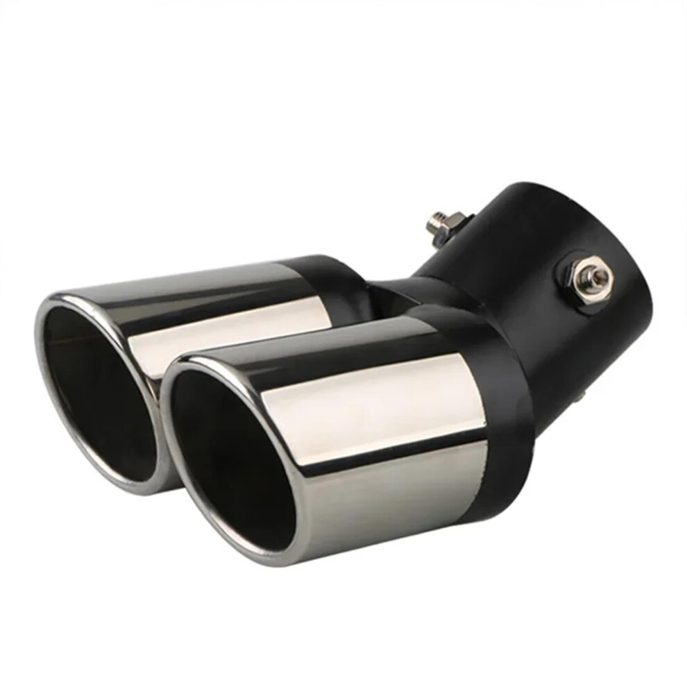 Car Exhaust Tip Stainless Steel Double Muffler Rustresistant Curved Tailpipe Silver/Black 9323874531007