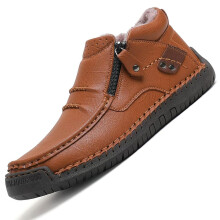 Men's Handmade  Leather Slip On Driving Boots UK 6 Light Brown Winter Warm Orthopedic Non Slip With Side Zipper