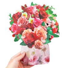 Vase Pop Up 13 Inch Paper Flower Bouquet Greeting Card With Blank Note And Envelope Gift For Mothers Day