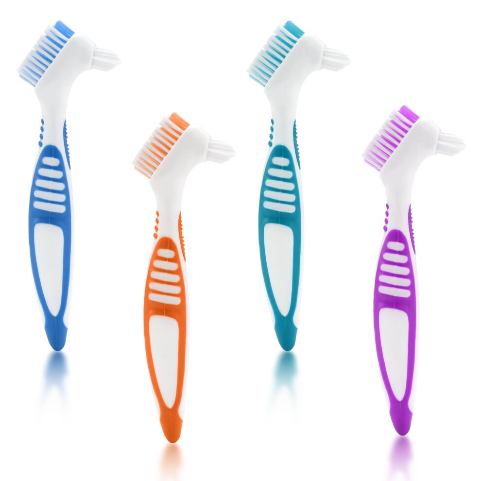 Pack of 4 DoubleSided Denture Cleaning Brushes, Ergonomic Brush with Multilayer Bristles (4 Colours)