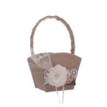 Decorare coș de nuntă DIY, decor de nuntă vintage din pânză de sac pentru prezentarea inelelor de logodnă, coș rustic pentru fete cu flori cu