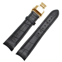 Men's watch strap with curved end, for BL900237 05A BT000112E 01A, leather with butterfly buckle, 20, 21, 22 mm blackgold clasp 21 mm.