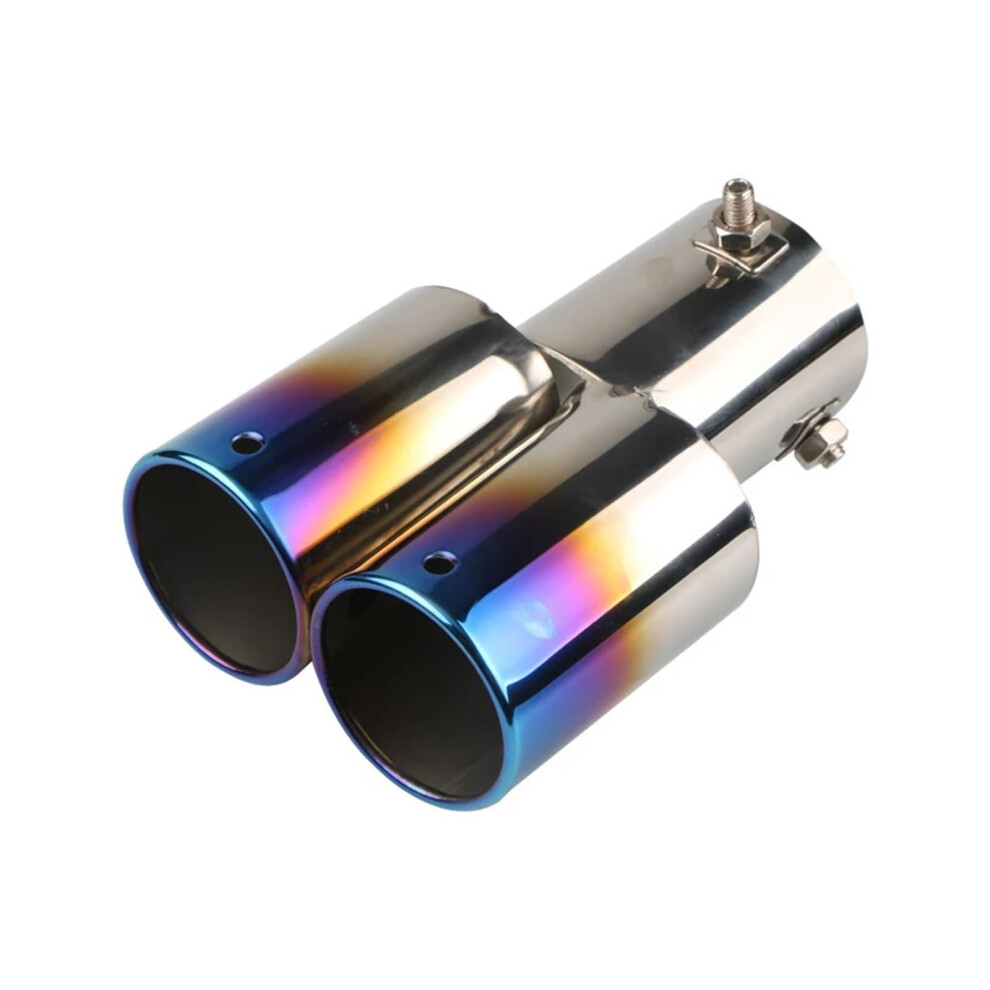 Car Exhaust Muffler Pipe Universal Tail Pipe With Double Muffler Tip Dual Pipe Chrome Trim 1.52.3 Inlet Blue 9001264422332
