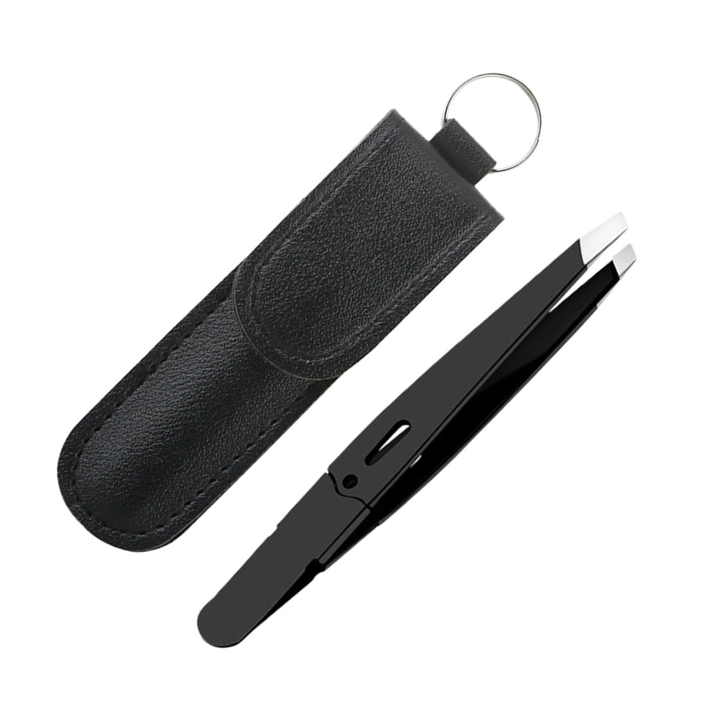 Black Tweezers For Women Stainless Steel Eyebrow Tweezers Slanted Tip Travel Friendly For Brow Grooming