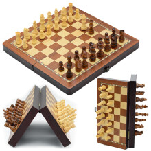 Jeu de société d'échecs et de dames avec échiquier pliable, jeu d'échecs magnétique en bois de qualité supérieure et pièces d'échecs