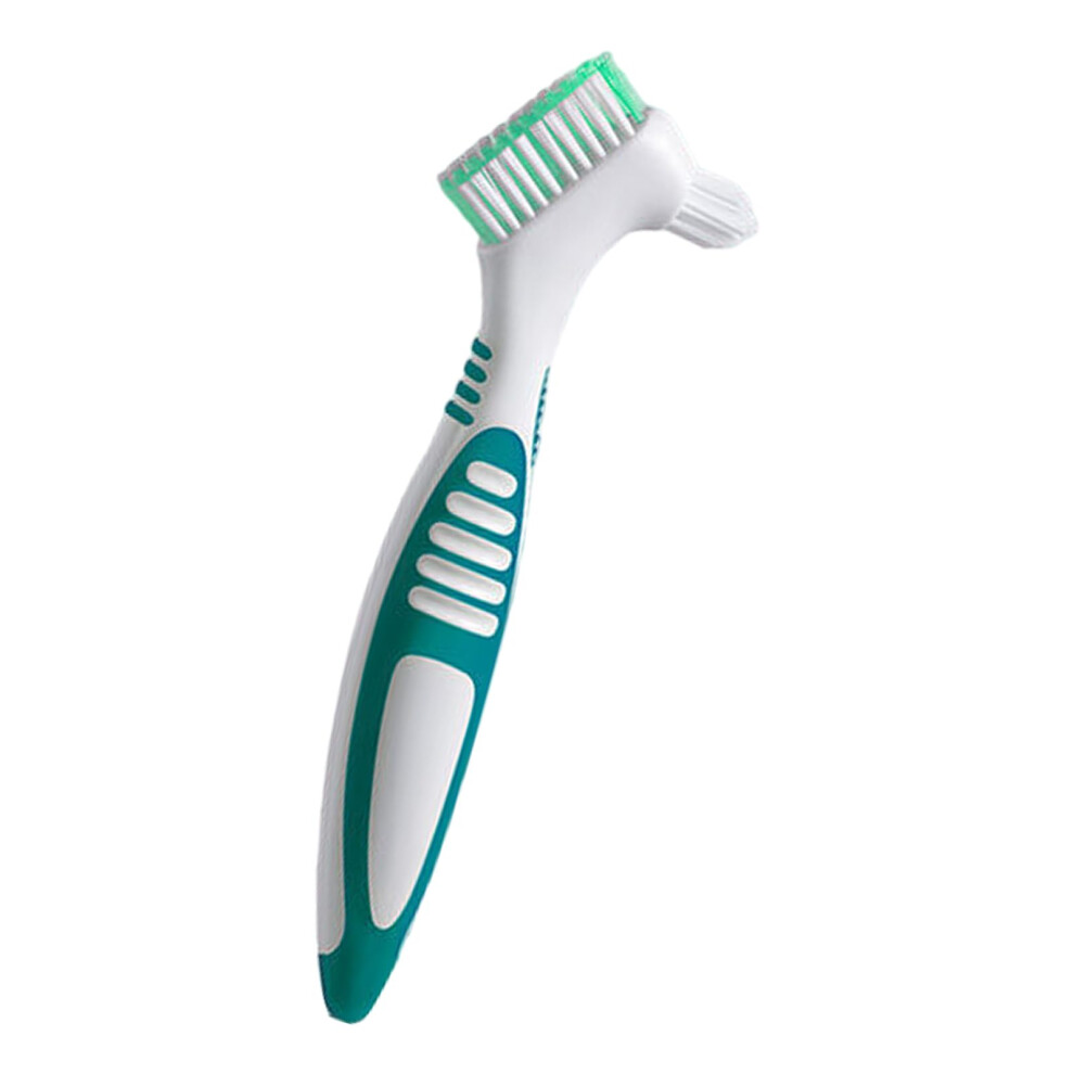 Green Denture Brush, Denture Toothbrush, False Teeth Brush, Doublesided Toothbrush For Denture Care, Total Length 16.5Cm,