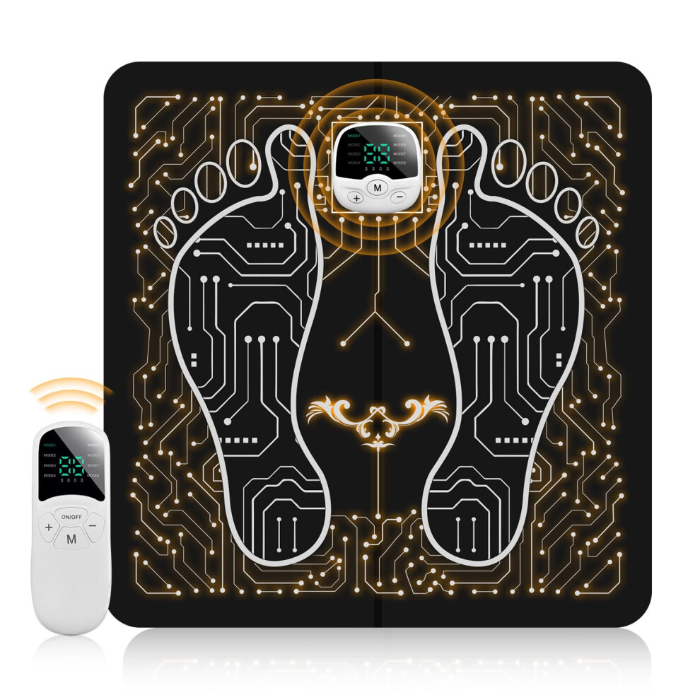 Foot Massager with LCD Display, 10 Modes, 30 Intensities, Rechargeable Foot Massage Mat for Adults
