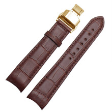Men's watch strap with curved end, for BL900237 05A BT000112E 01A, leather with butterfly buckle, 20, 21, 22 mm brown gold clasp 21 mm.