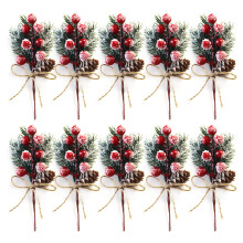Tallos de bayas rojas para decoración navideña del hogar, ramas de pino artificiales con tallo alambrado para la elaboración de coronas navideñas