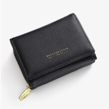 Schlanke Damengeldbörse, Mini-Geldbörse aus schwarzem Leder mit RFID-Schutz und Reißverschluss (Kompaktes Design, Geschenkidee)