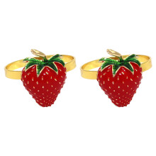 2Pcs Red Alloy Strawberry Shape Napkin Rings for Party Decor