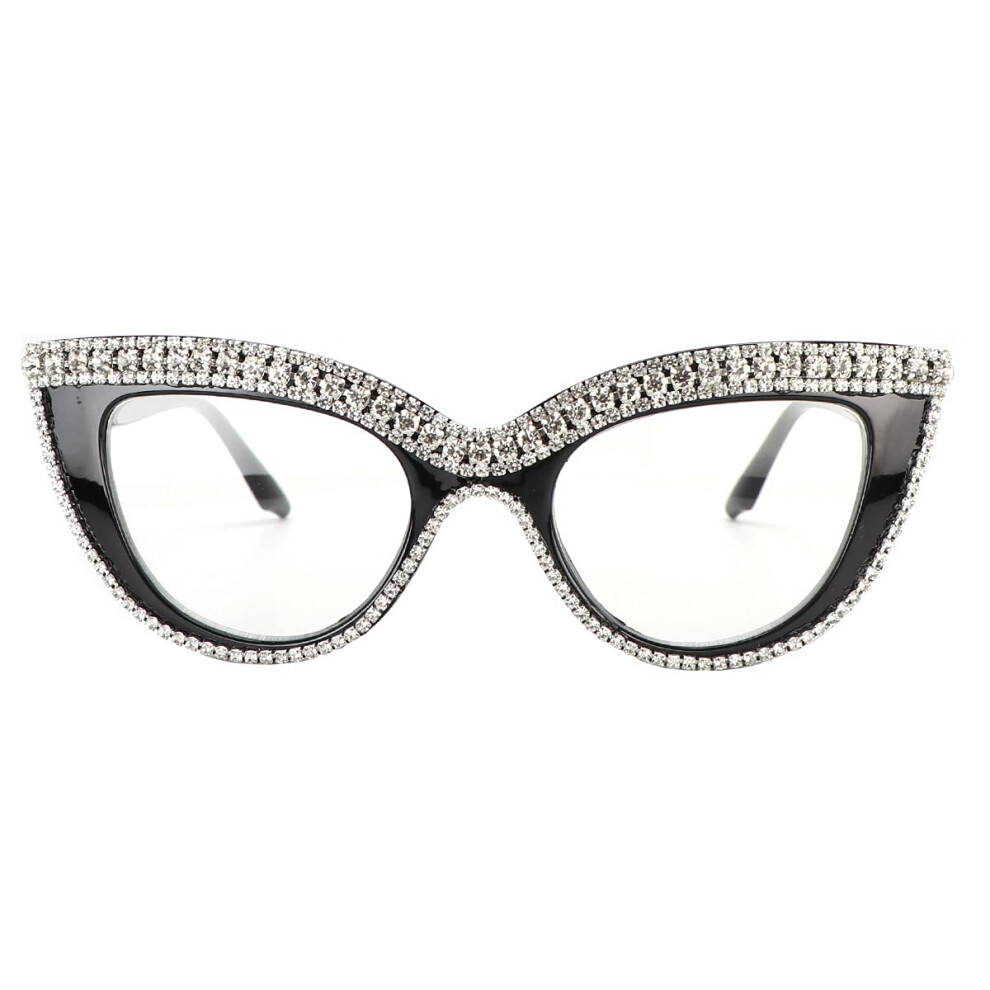 Blue/Light/White Cat Eye Reading Glasses With Rhinestones Magnification Blocking Reading Glasses 2.5X