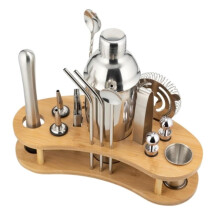 16pcs Cocktail Shaker Set Stainless Steel Bartending Kit Brown 350ml Capacity Home Bar Tools