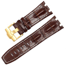 Leather Watch Strap for AP 15703 Royal Oak Offshore Series 28mm Crocodile Watch Straps Brown, White Gold 28mm
