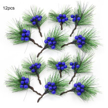 Tallos de bayas navideñas para decoración DIY, adornos navideños realistas, palillos artificiales de piñas, palillos florales de plástico para