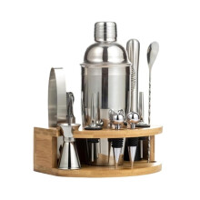 12Piece Stainless Steel Cocktail Shaker Set With Bamboo Tray 550ml Capacity Silver Bartender Kit For Home Bar