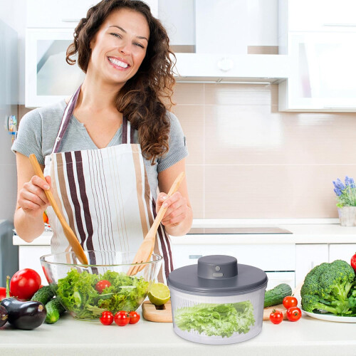 Salad Spinner Dehydrator 3L Large Capacity Fruit & Vegetable Spinner, Gray USB Electric Kitchen Drying Tool 2