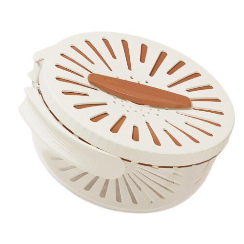 DoubleLayer Drain Basket With Cover Foldable Handle Vegetable And Fruit Washing Salad Spinner Strainer Brown