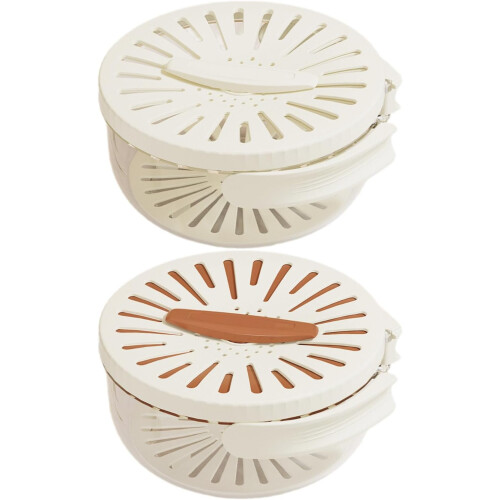 DoubleLayer Drain Basket With Cover Foldable Handle Vegetable And Fruit Washing Salad Spinner Strainer Brown 1