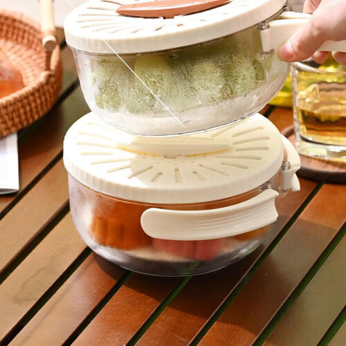 DoubleLayer Drain Basket With Cover Foldable Handle Vegetable And Fruit Washing Salad Spinner Strainer Brown 2