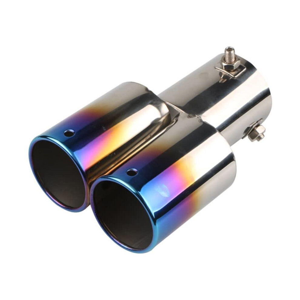 Car Exhaust Tips Stainless Steel Slant Rolled Edge Universal Fit Muffler Silencer Dual Outlet End Pipe Black/Silver 9001264427962