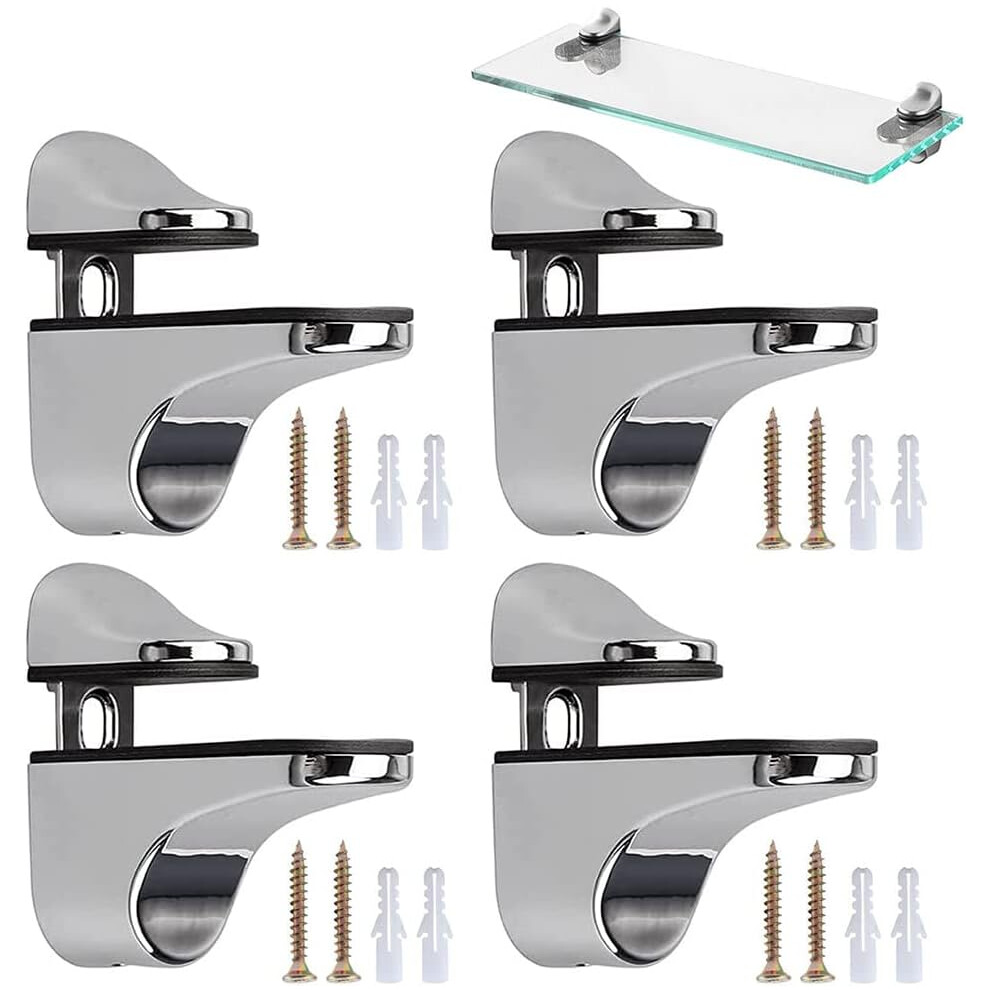 Adjustable Glass Shelf Bracket, Zinc Alloy With Anti-Collision Rubber Pad, Corrosion Resistant Heavy Duty Glass Shelf For Various Applications 9554910885284